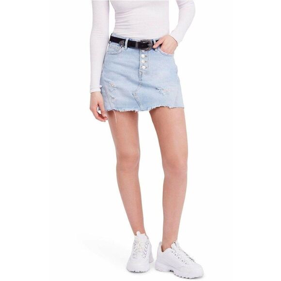 Free People NWOT Light Blue Denim Mini Skirt 4/27 - Picture 4 of 8